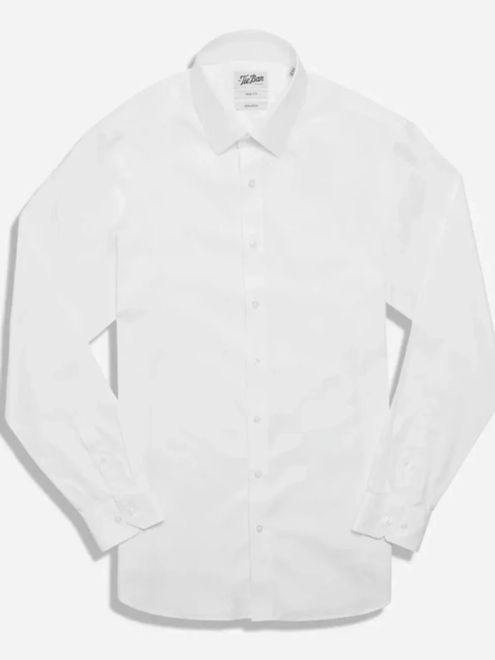 Tie Bar Pinpoint Solid - Point Collar White Non-Iron Dress Shirt Trim Fit